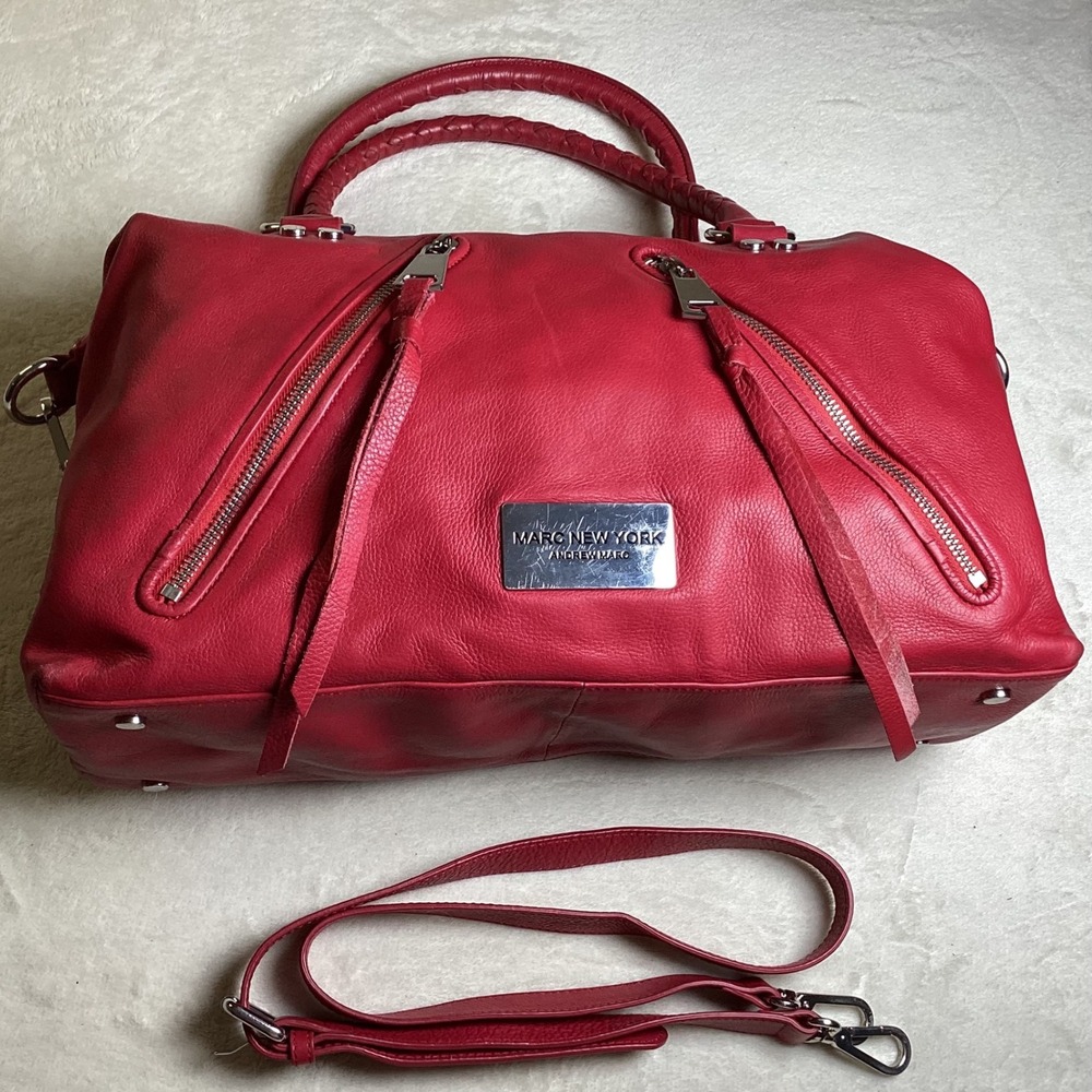 Marc New York Andrew Marc Red Pebbled Leather Large satchel, shoulder/crossbody - Picture 3 of 15
